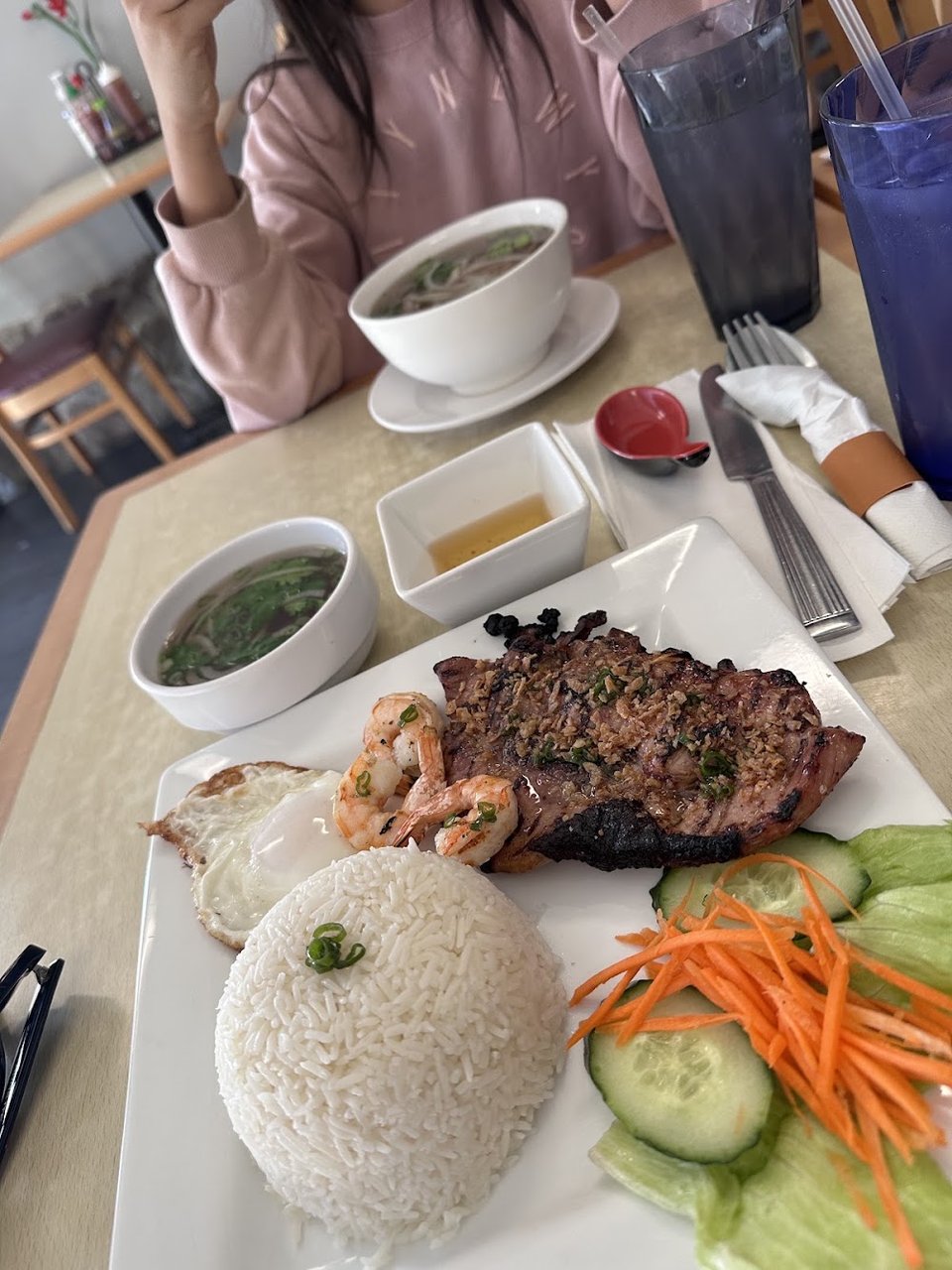 Menu page showing Vietnamese dishes and vegetarian options.