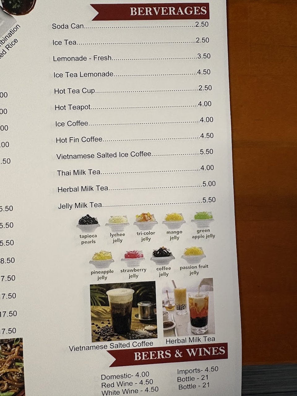 Menu page showing Vietnamese dishes and vegetarian options.